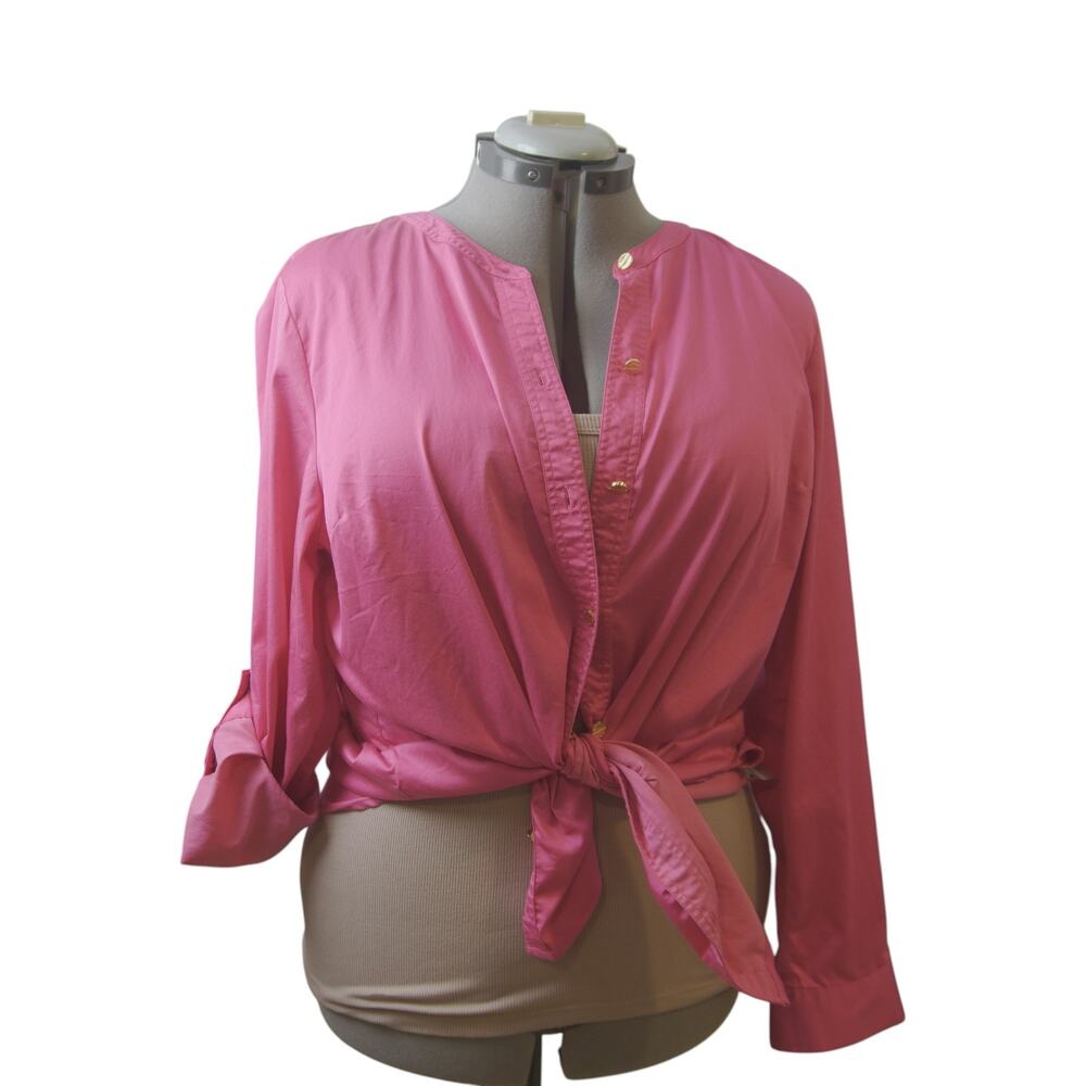 MICHAEL Michael Kors Hot Pink Button Down Shirt XL Gold Buttons Barbiecore - Picture 4 of 13